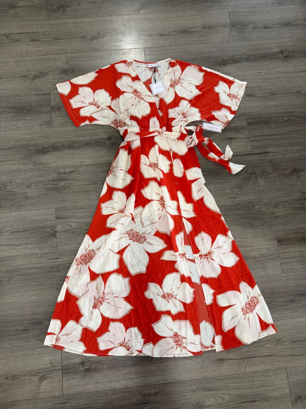 Floral Orange Midi Dress with White Bloom Print